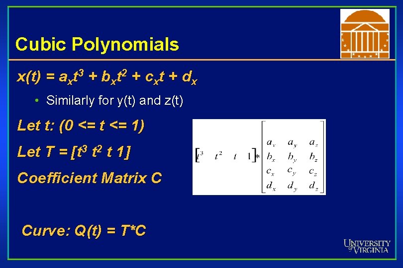 Cubic Polynomials x(t) = axt 3 + bxt 2 + cxt + dx •