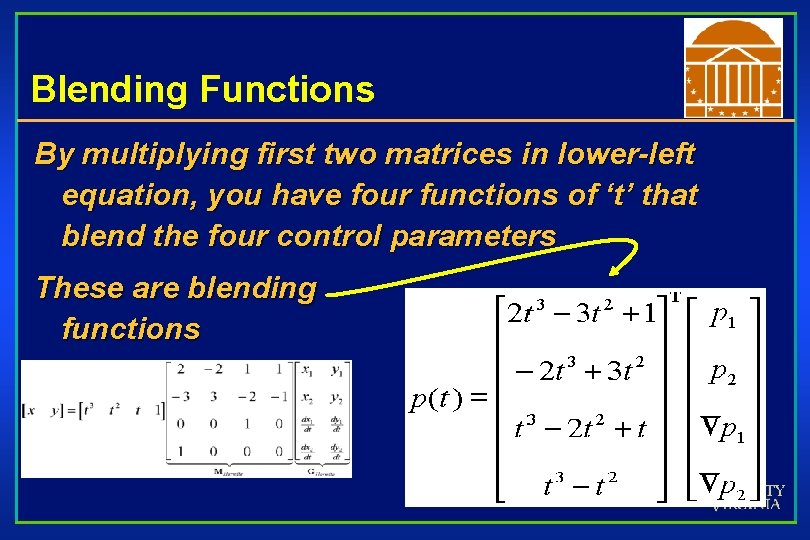 Blending Functions By multiplying first two matrices in lower-left equation, you have four functions