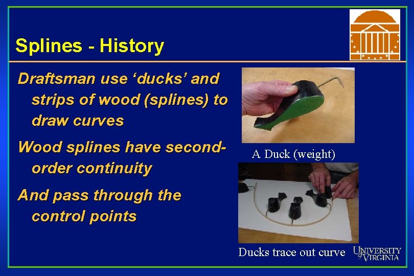 Splines - History Draftsman use ‘ducks’ and strips of wood (splines) to draw curves