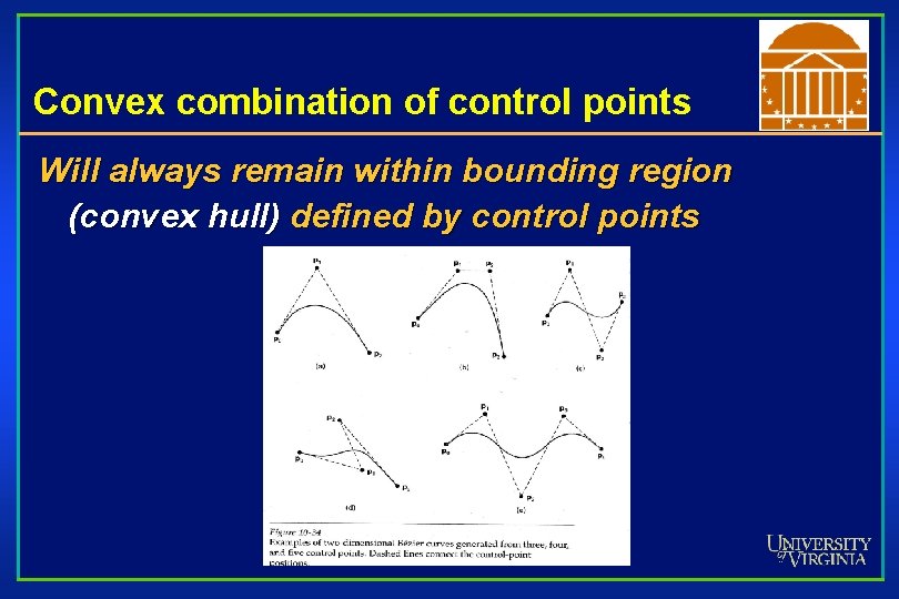Convex combination of control points Will always remain within bounding region (convex hull) defined