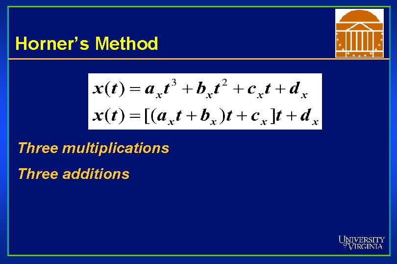 Horner’s Method Three multiplications Three additions 