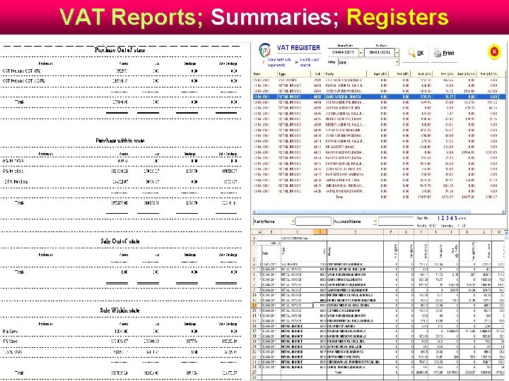 VAT Reports; Summaries; Registers 