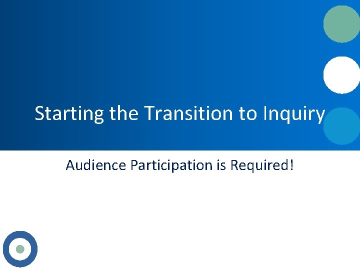 Starting the Transition to Inquiry Audience Participation is Required! 