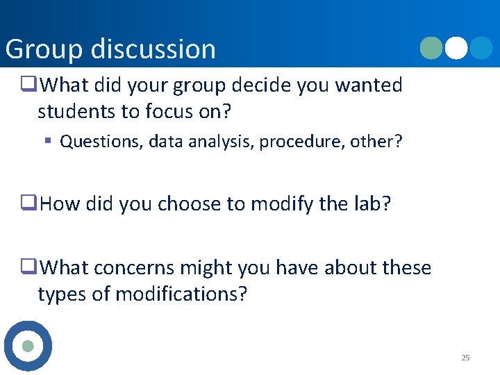 Group discussion q. What did your group decide you wanted students to focus on?