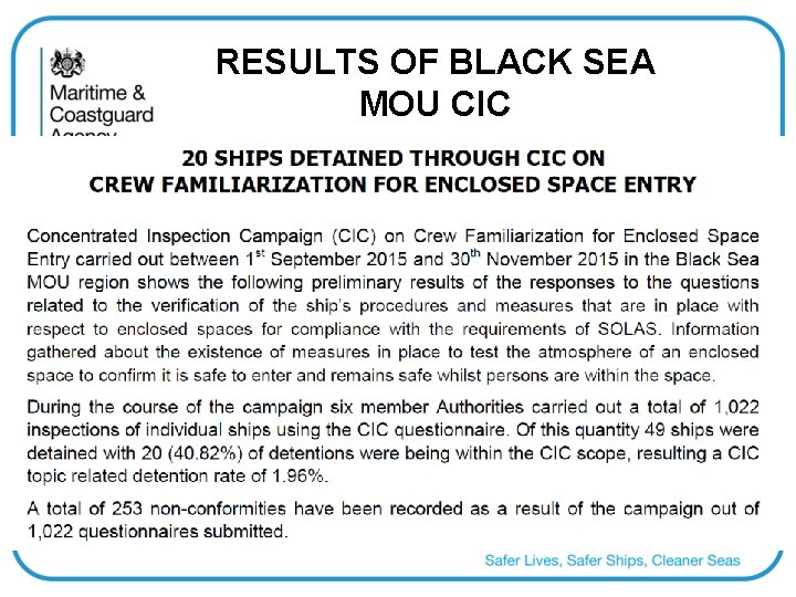 RESULTS OF BLACK SEA MOU CIC 