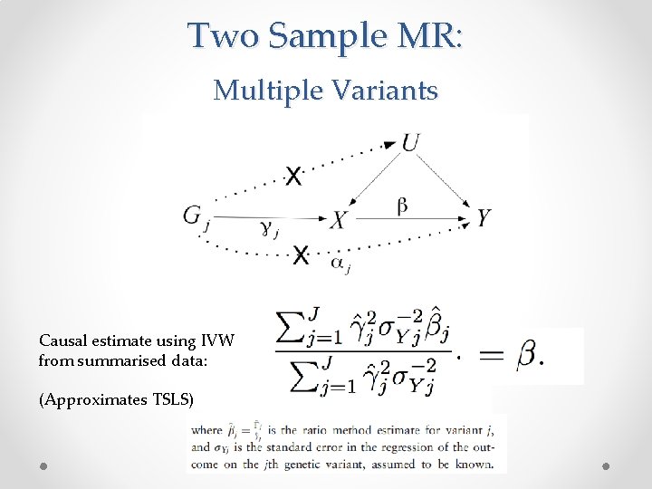 Two Sample MR: Multiple Variants Causal estimate using IVW from summarised data: (Approximates TSLS)