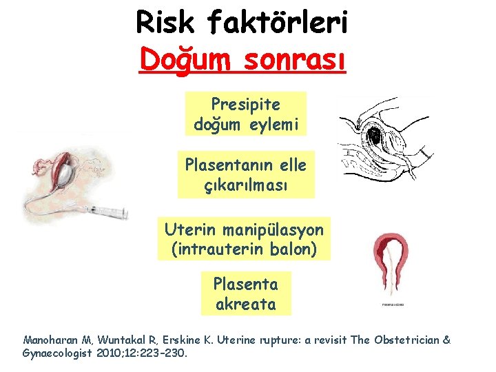 Risk faktörleri Doğum sonrası Presipite doğum eylemi Plasentanın elle çıkarılması Uterin manipülasyon (intrauterin balon)