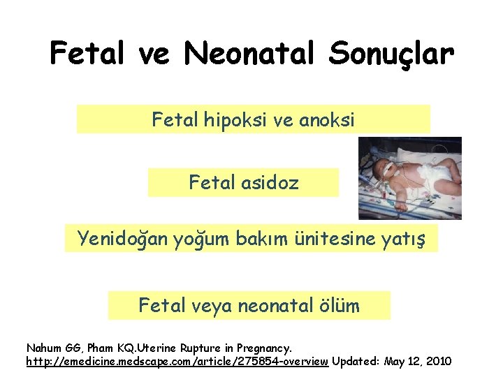 Fetal ve Neonatal Sonuçlar Fetal hipoksi ve anoksi Fetal asidoz Yenidoğan yoğum bakım ünitesine