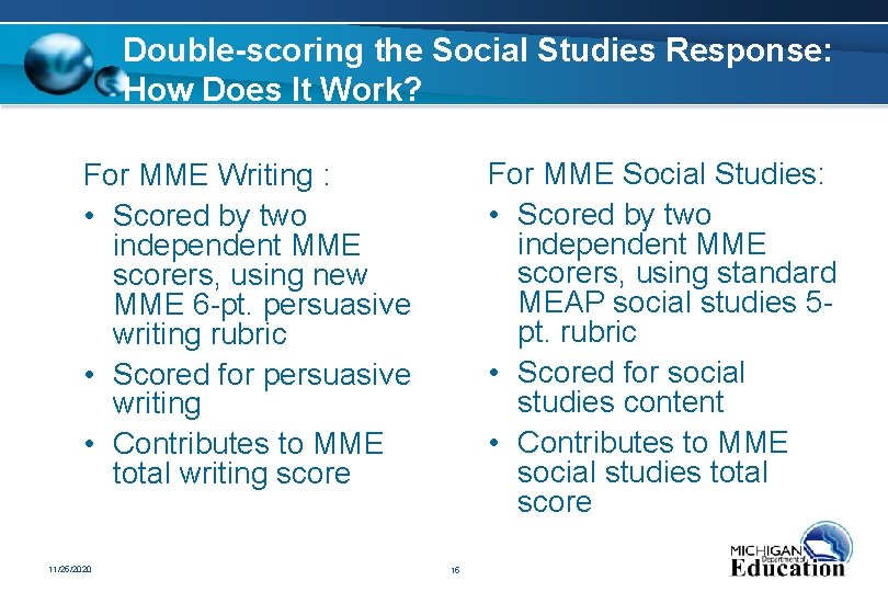 Double-scoring the Social Studies Response: How Does It Work? For MME Social Studies: •