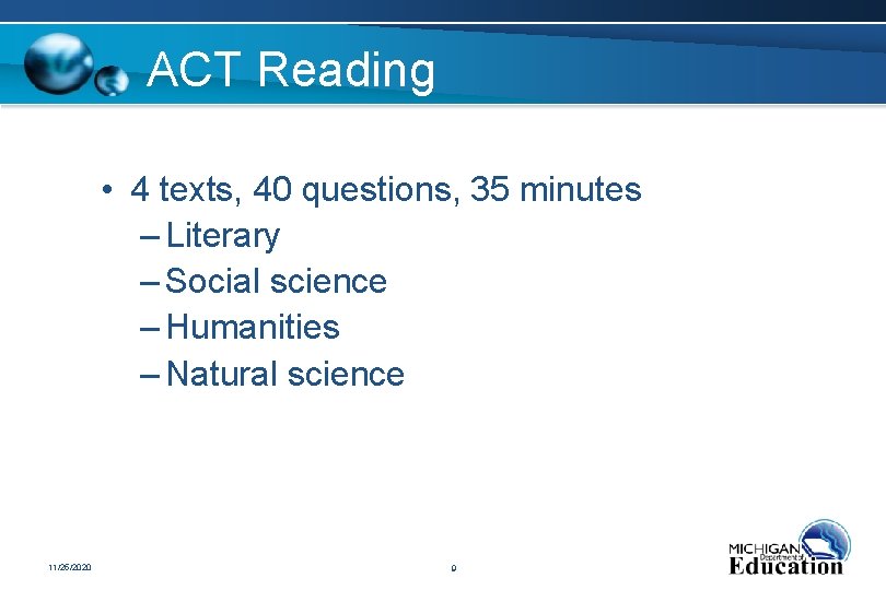 ACT Reading • 4 texts, 40 questions, 35 minutes – Literary – Social science