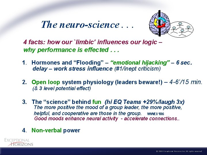 The neuro-science. . . 4 facts: how our `limbic’ influences our logic – why