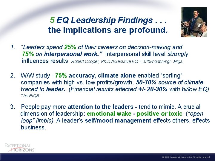  5 EQ Leadership Findings. . . the implications are profound. 1. “Leaders spend