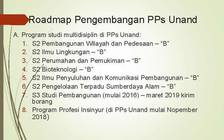 Roadmap Pengembangan PPs Unand A. Program studi multidisiplin di PPs Unand: 1. S 2
