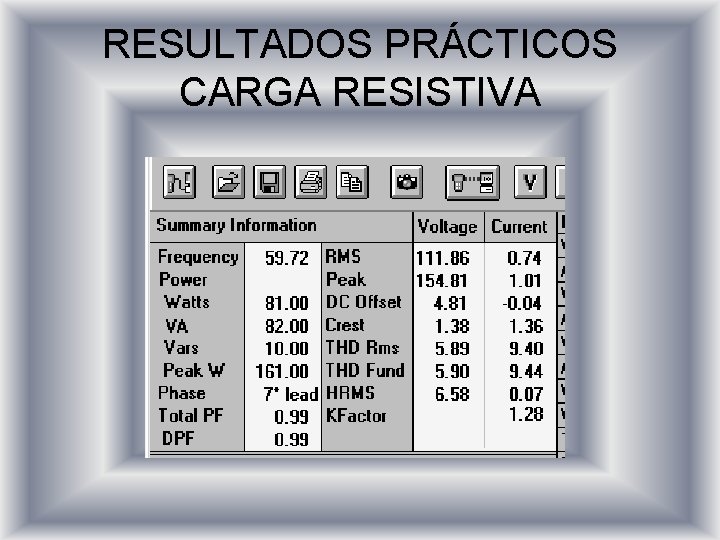 RESULTADOS PRÁCTICOS CARGA RESISTIVA 