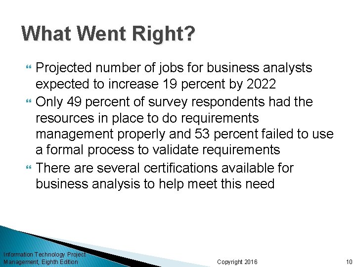 What Went Right? Projected number of jobs for business analysts expected to increase 19