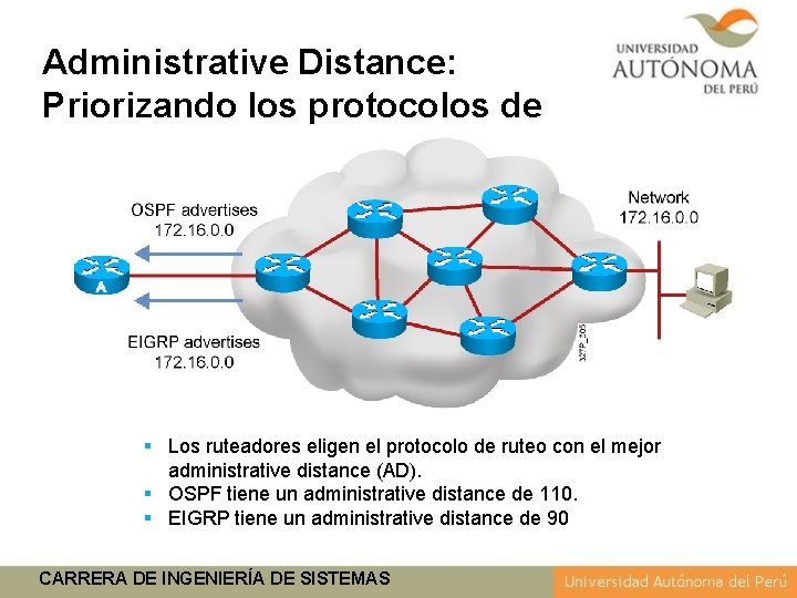 Administrative Distance: Priorizando los protocolos de ruteo § Los ruteadores eligen el protocolo de