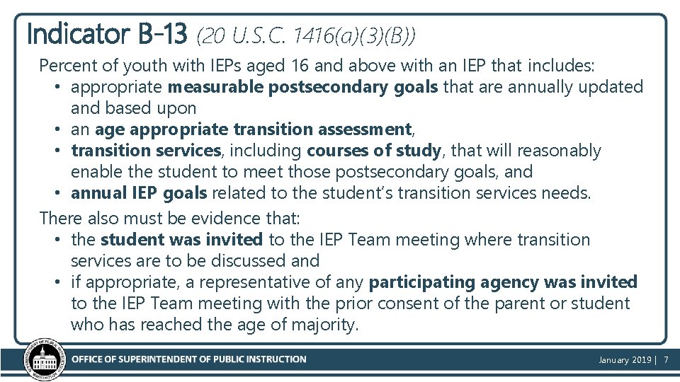 Indicator 13 Checklist.pdf Indicator B13 Data Collection Changes Special Education Division