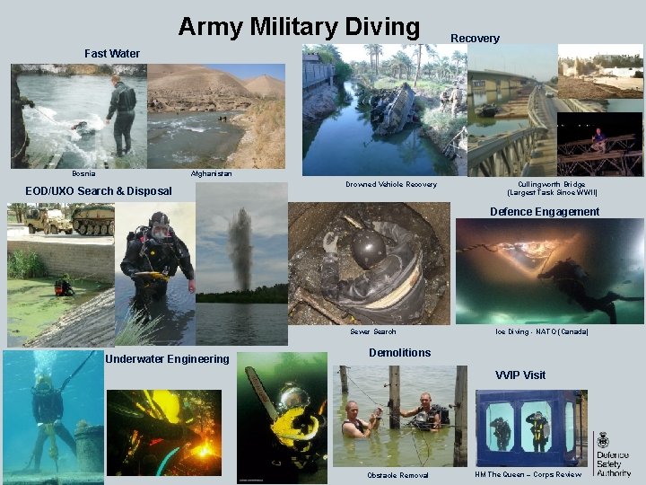 Army Military Diving Recovery Fast Water Bosnia Afghanistan EOD/UXO Search & Disposal Drowned Vehicle