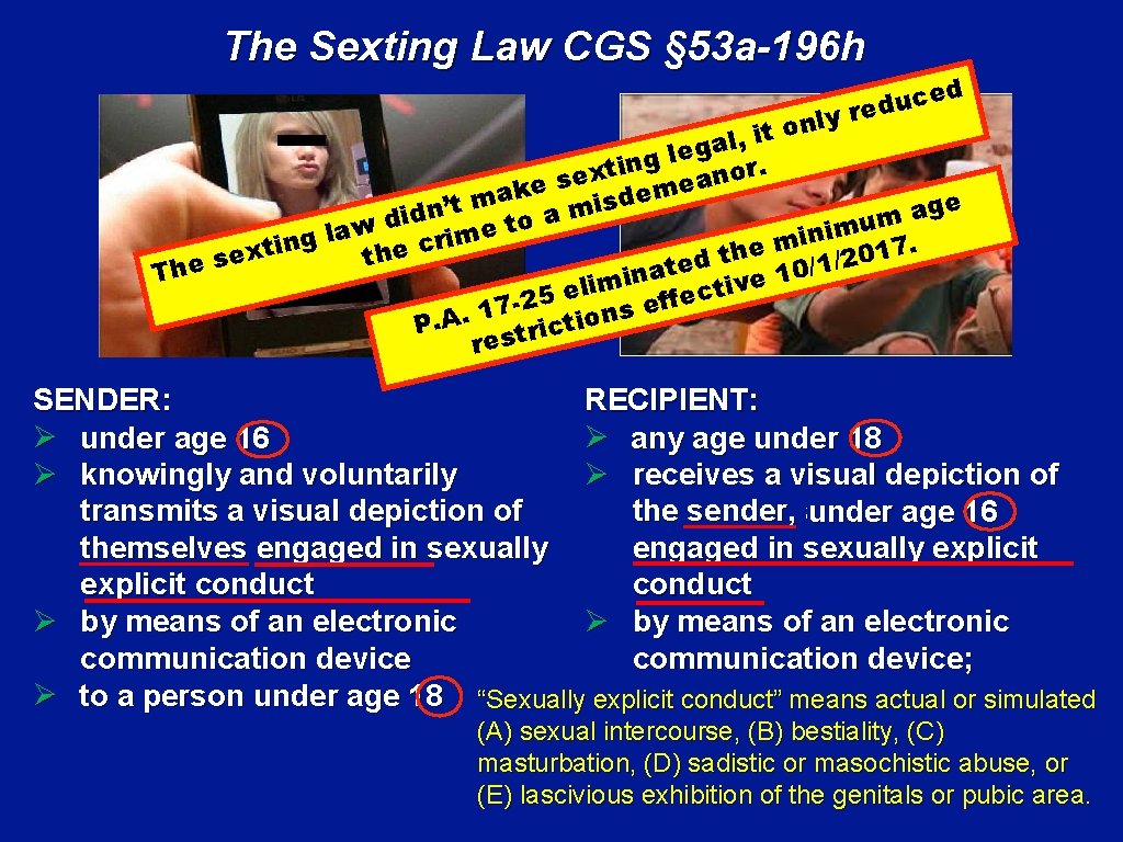 The Sexting Law CGS § 53 a-196 h d e c u ed r
