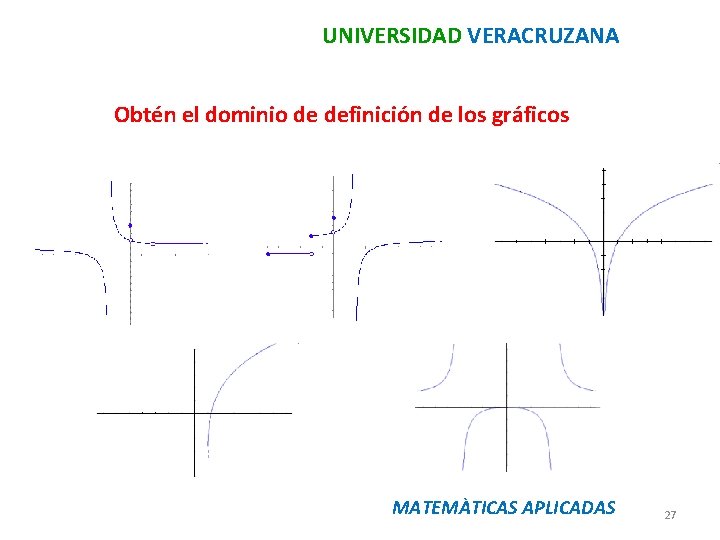UNIVERSIDAD VERACRUZANA Obtén el dominio de definición de los gráficos MATEMÀTICAS APLICADAS 27 