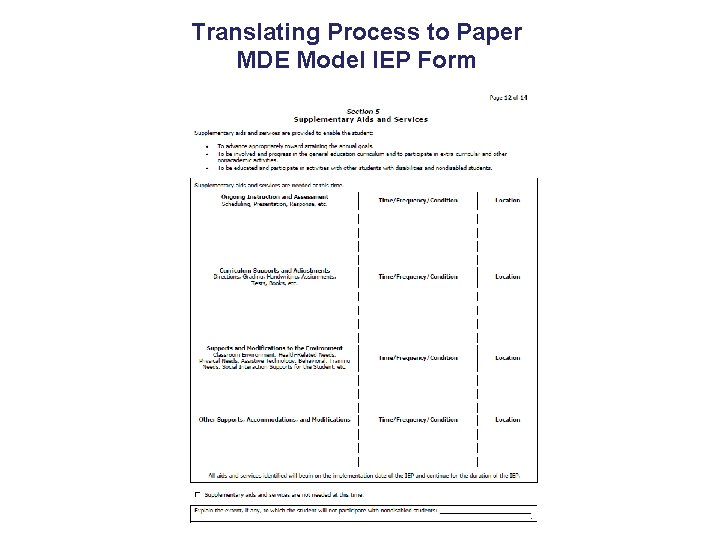 Translating Process to Paper MDE Model IEP Form 