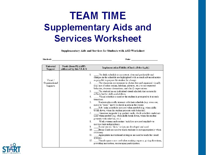 TEAM TIME Supplementary Aids and Services Worksheet 