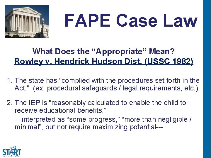  FAPE Case Law What Does the “Appropriate” Mean? Rowley v. Hendrick Hudson Dist.