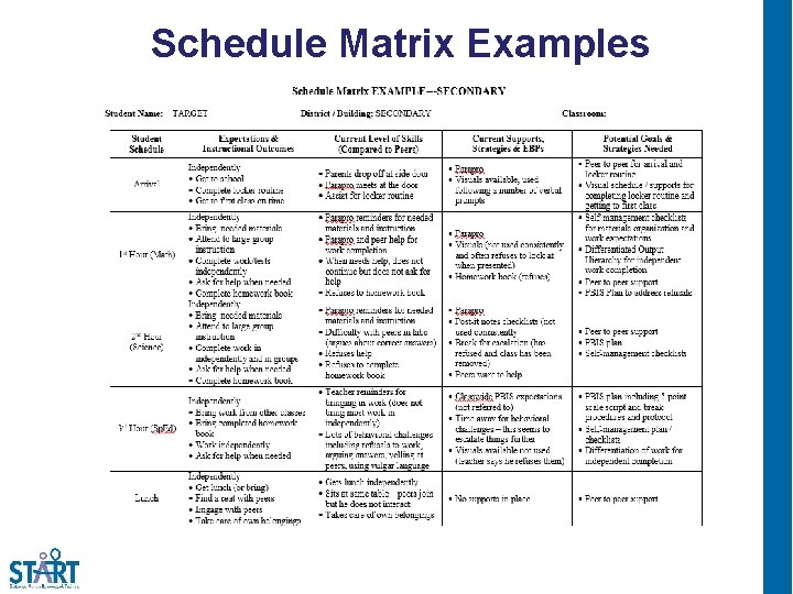 Schedule Matrix Examples 2 