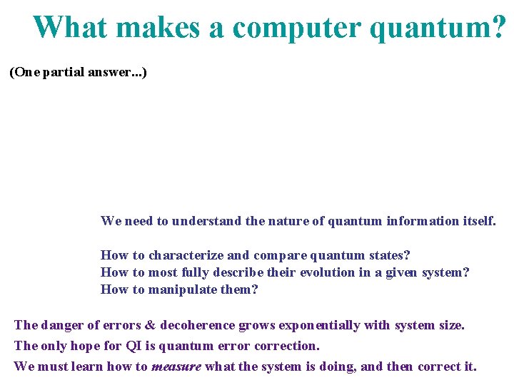 What makes a computer quantum? (One partial answer. . . ) We need to