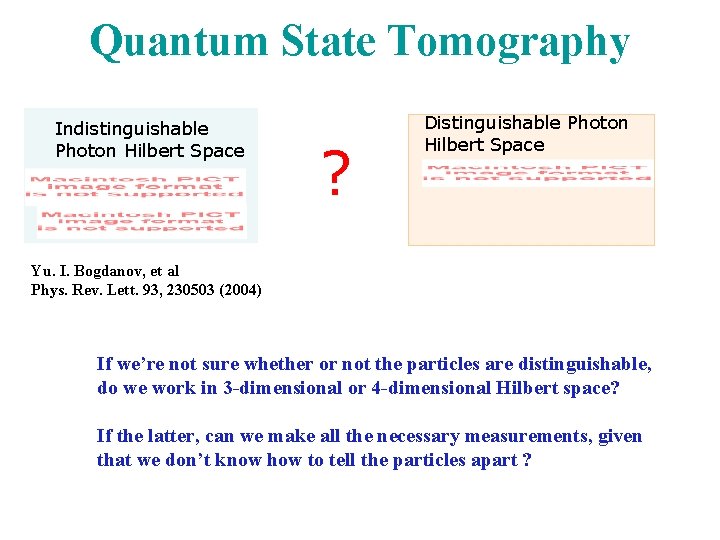 Quantum State Tomography Indistinguishable Photon Hilbert Space ? Distinguishable Photon Hilbert Space Yu. I.