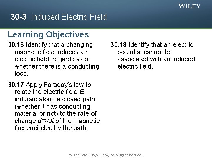 30 -3 Induced Electric Field Learning Objectives 30. 16 Identify that a changing magnetic