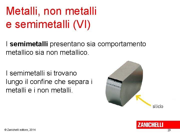 Metalli, non metalli e semimetalli (VI) I semimetalli presentano sia comportamento metallico sia non