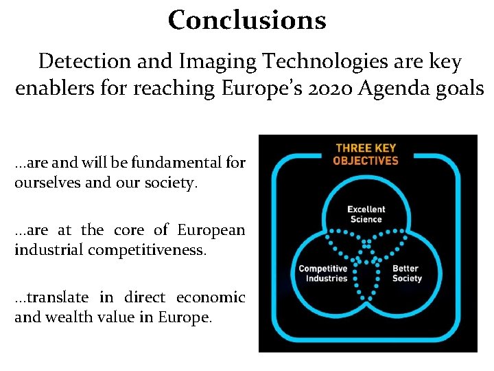 Conclusions Detection and Imaging Technologies are key enablers for reaching Europe’s 2020 Agenda goals