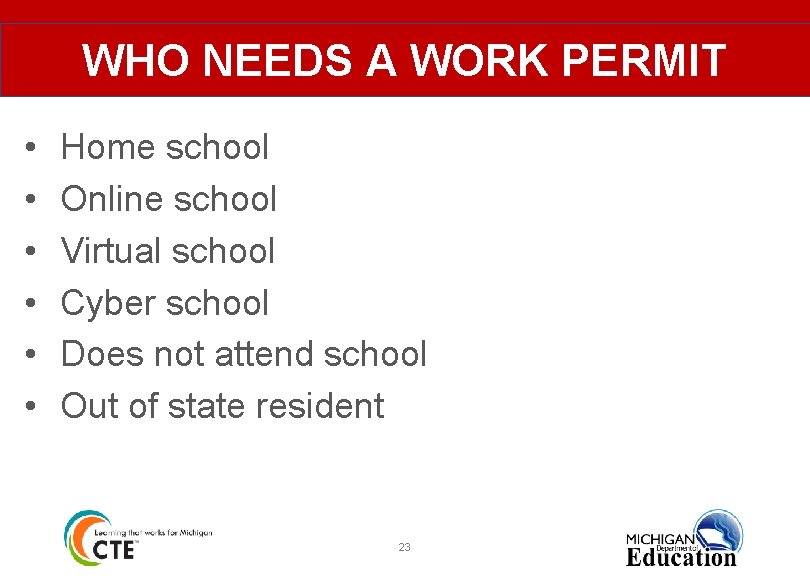 WHO NEEDS A WORK PERMIT • • • Home school Online school Virtual school