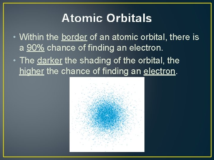 Atomic Orbitals • Within the border of an atomic orbital, there is a 90%