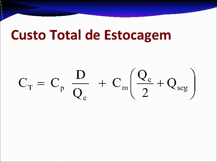 Custo Total de Estocagem Custo Total de Estocagem