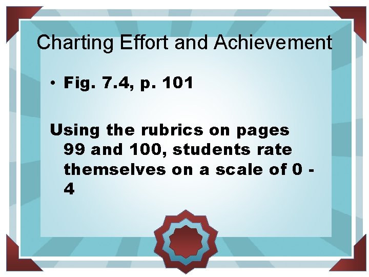 Charting Effort and Achievement • Fig. 7. 4, p. 101 Using the rubrics on