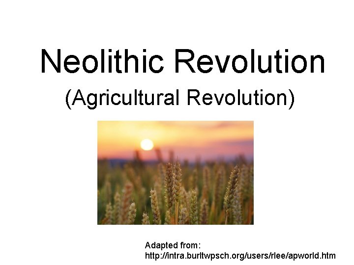 Neolithic Revolution (Agricultural Revolution) Adapted from: http: //intra. burltwpsch. org/users/rlee/apworld. htm 