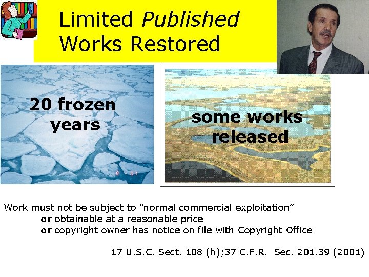Limited Published Works Restored 20 frozen years some works released Work must not be