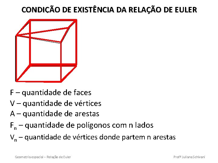 CONDIÇÃO DE EXISTÊNCIA DA RELAÇÃO DE EULER F – quantidade de faces V –