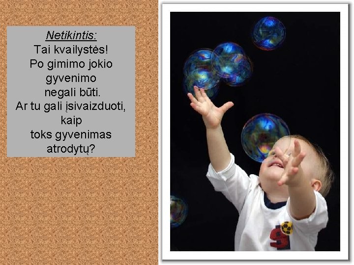 Netikintis: Tai kvailystės! Po gimimo jokio gyvenimo negali būti. Ar tu gali įsivaizduoti, kaip