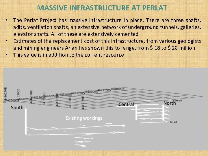 MASSIVE INFRASTRUCTURE AT PERLAT • The Perlat Project has massive infrastructure in place. There