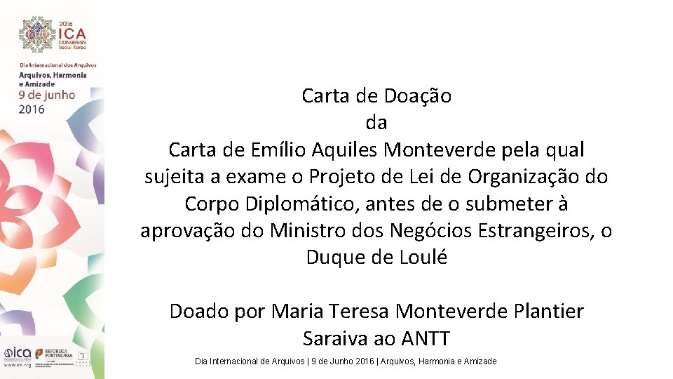 Carta de Doação da Carta de Emílio Aquiles Monteverde pela qual sujeita a exame