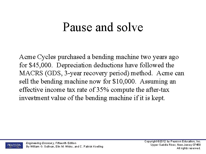 Pause and solve Acme Cycles purchased a bending machine two years ago for $45,