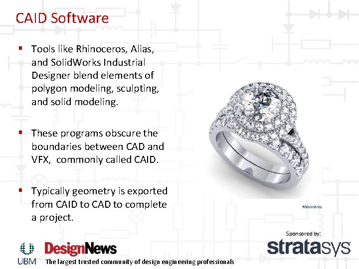 CAID Software § Tools like Rhinoceros, Alias, and Solid. Works Industrial Designer blend elements CAID Software § Tools like Rhinoceros, Alias, and Solid. Works Industrial Designer blend elements