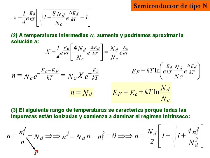 Semiconductor de tipo N (2) A temperaturas intermedias Nc aumenta y podríamos aproximar la