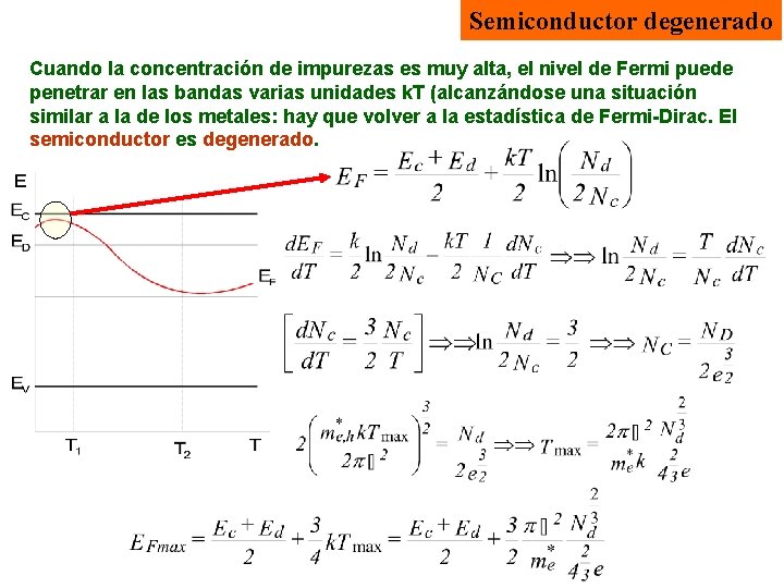 Semiconductor degenerado Cuando la concentración de impurezas es muy alta, el nivel de Fermi