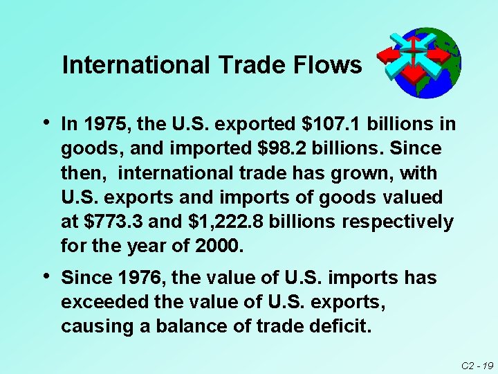 International Trade Flows • In 1975, the U. S. exported $107. 1 billions in