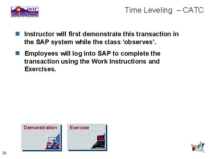 Time Leveling – CATC n Instructor will first demonstrate this transaction in the SAP
