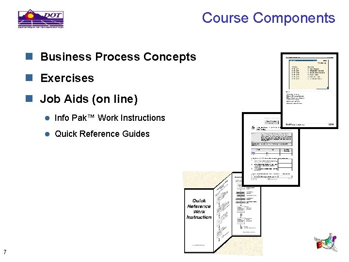 Course Components n Business Process Concepts n Exercises n Job Aids (on line) 7